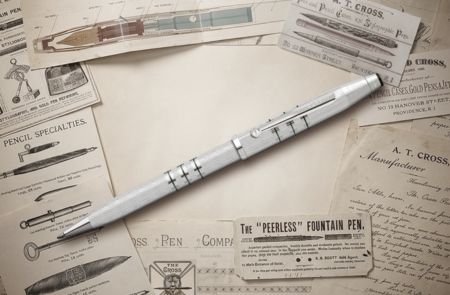 Silver pen on vintage paper with historical advertisements