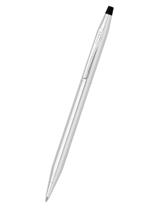 Silver pen with black cap on a white background