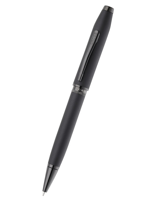 Black pen with metallic accents on a white background